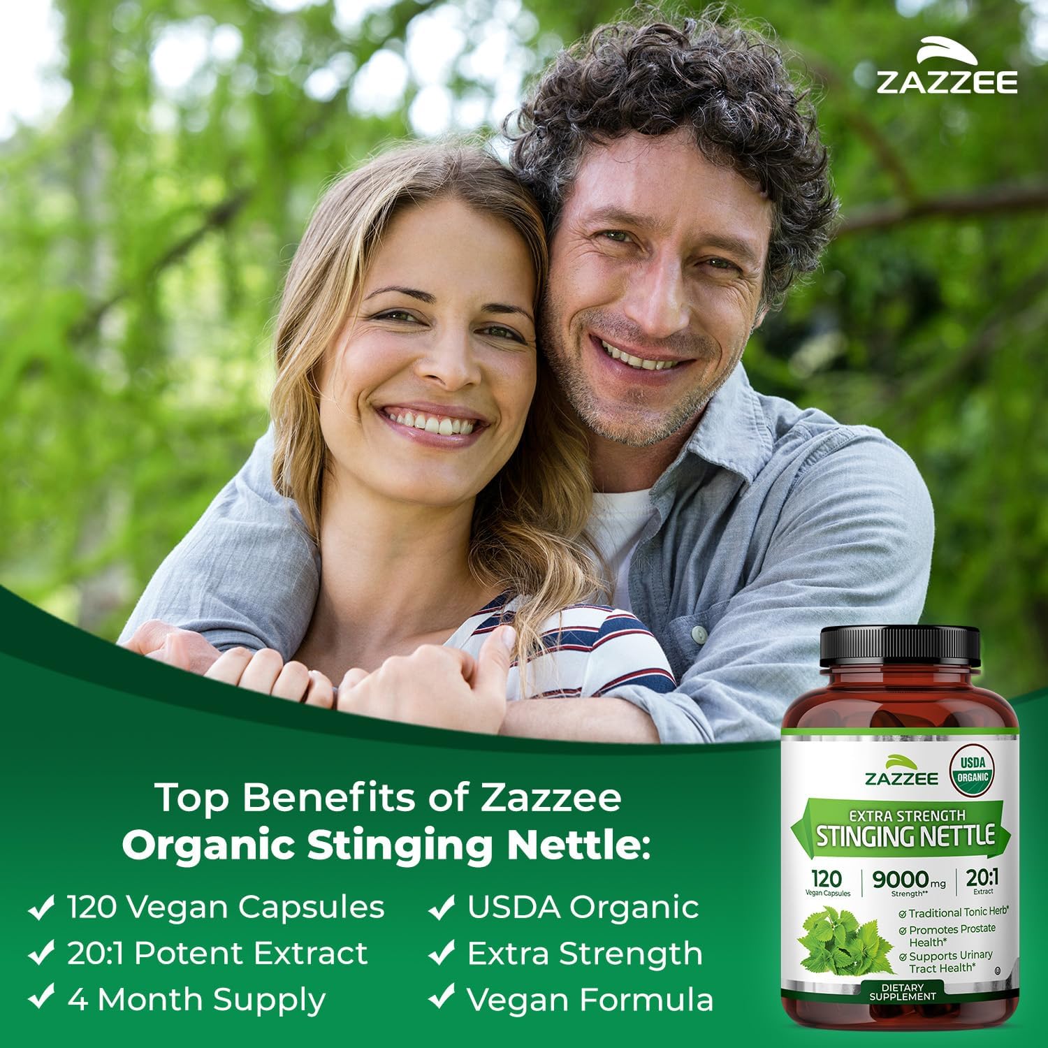 Zazzee USDA Organic Stinging Nettle Leaf 20:1 Extract, 120 Vegan Capsules | 4 Month Supply, Respiratory, Immune & Seasonal Wellness Support, Urtica Dioica, Organic Herbal Supplement, Made in the USA Gsupps Australia