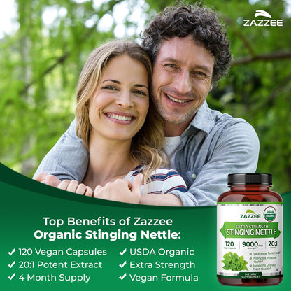 Zazzee USDA Organic Stinging Nettle Leaf 20:1 Extract, 120 Vegan Capsules | 4 Month Supply, Respiratory, Immune & Seasonal Wellness Support, Urtica Dioica, Organic Herbal Supplement, Made in the USA Gsupps Australia