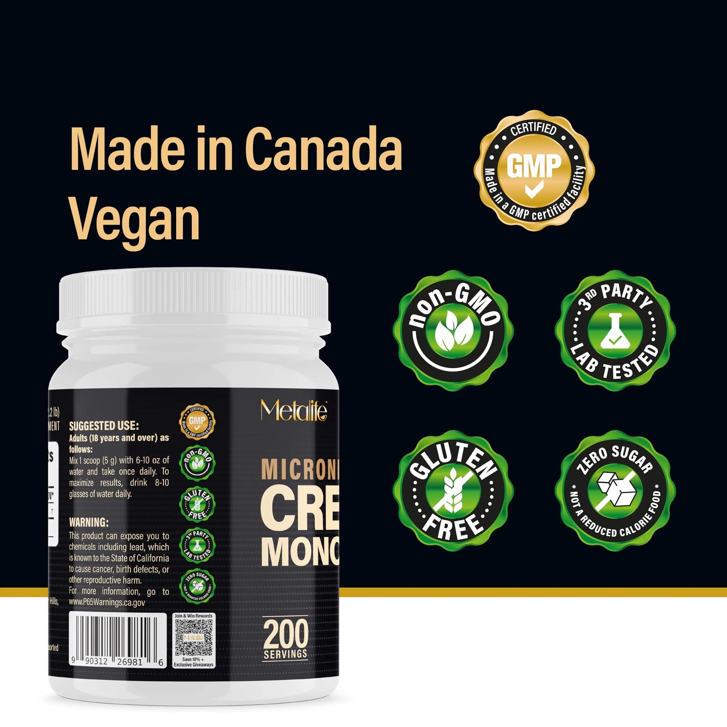 METALIFE 100% Pure Creatine Monohydrate Powder 200 Servings, Micronized Powder, Muscle Growth, Unflavored, Ideal for Athletes & Fitness Enthusiasts, METALIFE