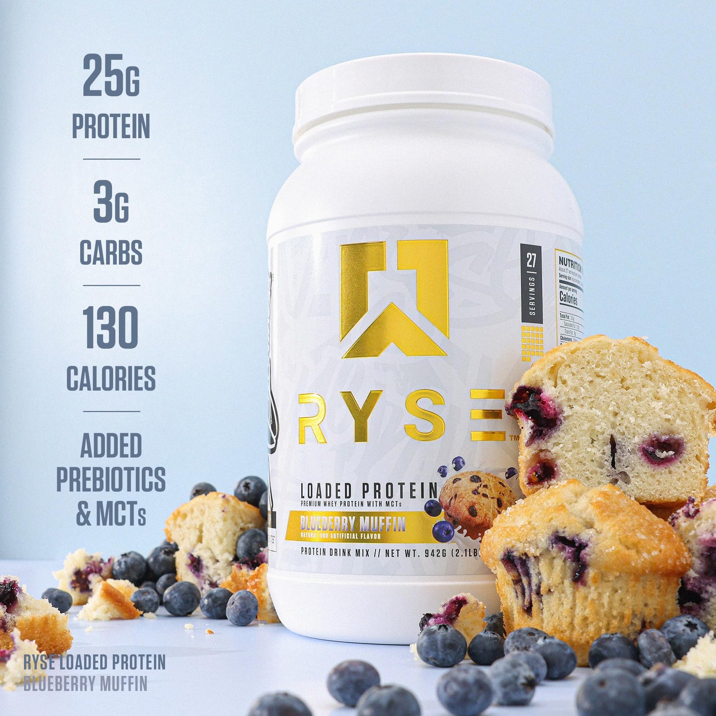 RYSE Loaded Protein Powder - Jet-Puffed Marshmallow - 25g Whey Protein Isolate & Concentrate with Prebiotic Fiber & MCTs - Low Carb, Low Sugar, Digestive-Friendly - 27 Servings / 2 lb Tub