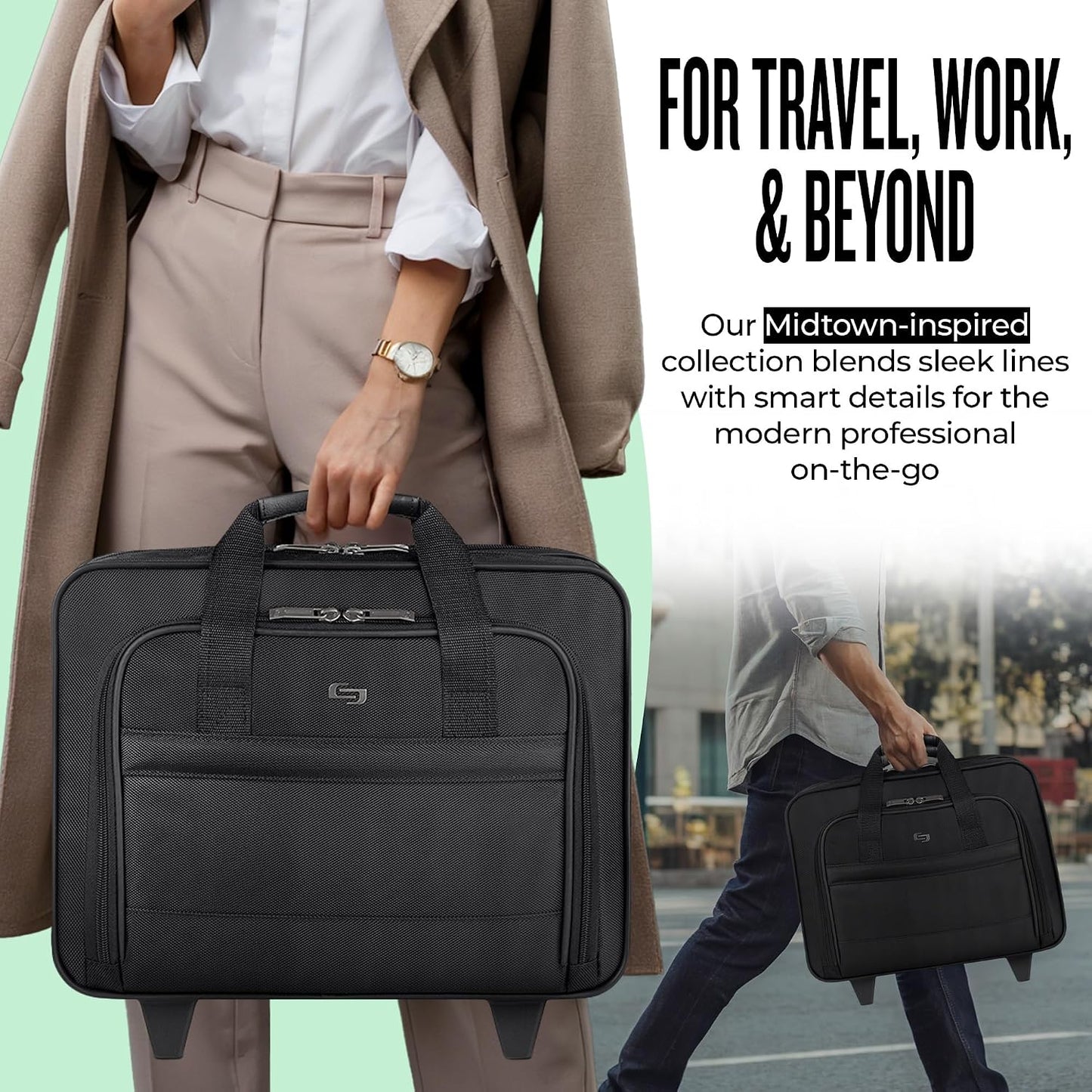 Solo New York Rolling Case with Wheels - Roller Laptop Bag, Wheeled Briefcase for Women & Men, Carry On Size for Travel, Fits 15.6" Computer - Carnegie, Black Gsupps Australia