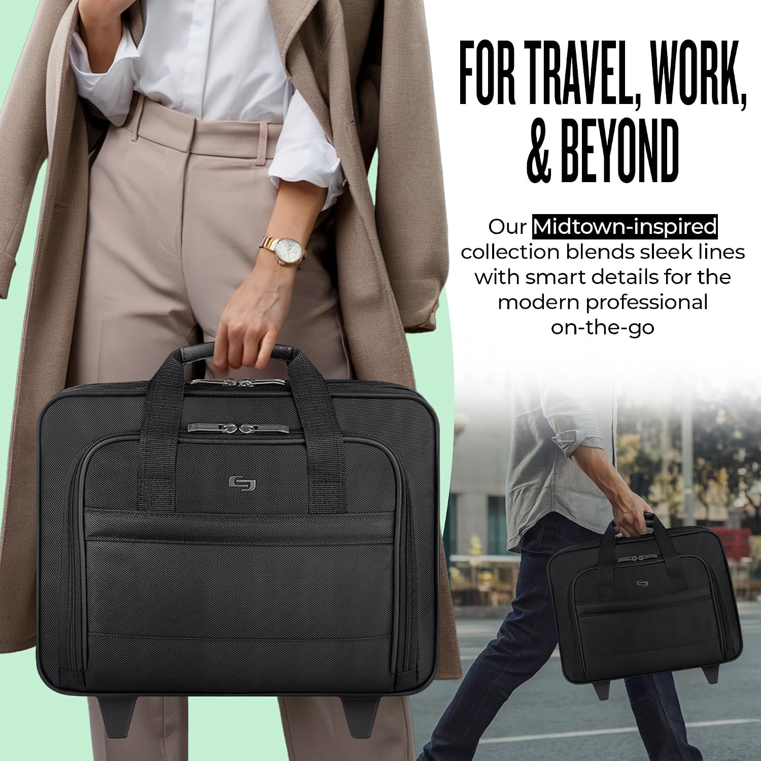 Solo New York Rolling Case with Wheels - Roller Laptop Bag, Wheeled Briefcase for Women & Men, Carry On Size for Travel, Fits 15.6" Computer - Carnegie, Black Gsupps Australia