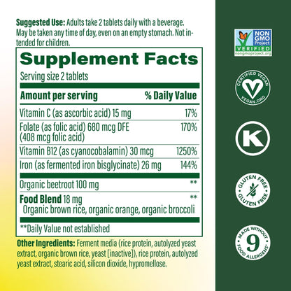 MegaFood Blood Builder Iron Supplement for Women & Men - Increase Iron Levels Without Side Effects - Combats Fatigue - Vitamin B12, Folic Acid & Vitamin C MegaFood