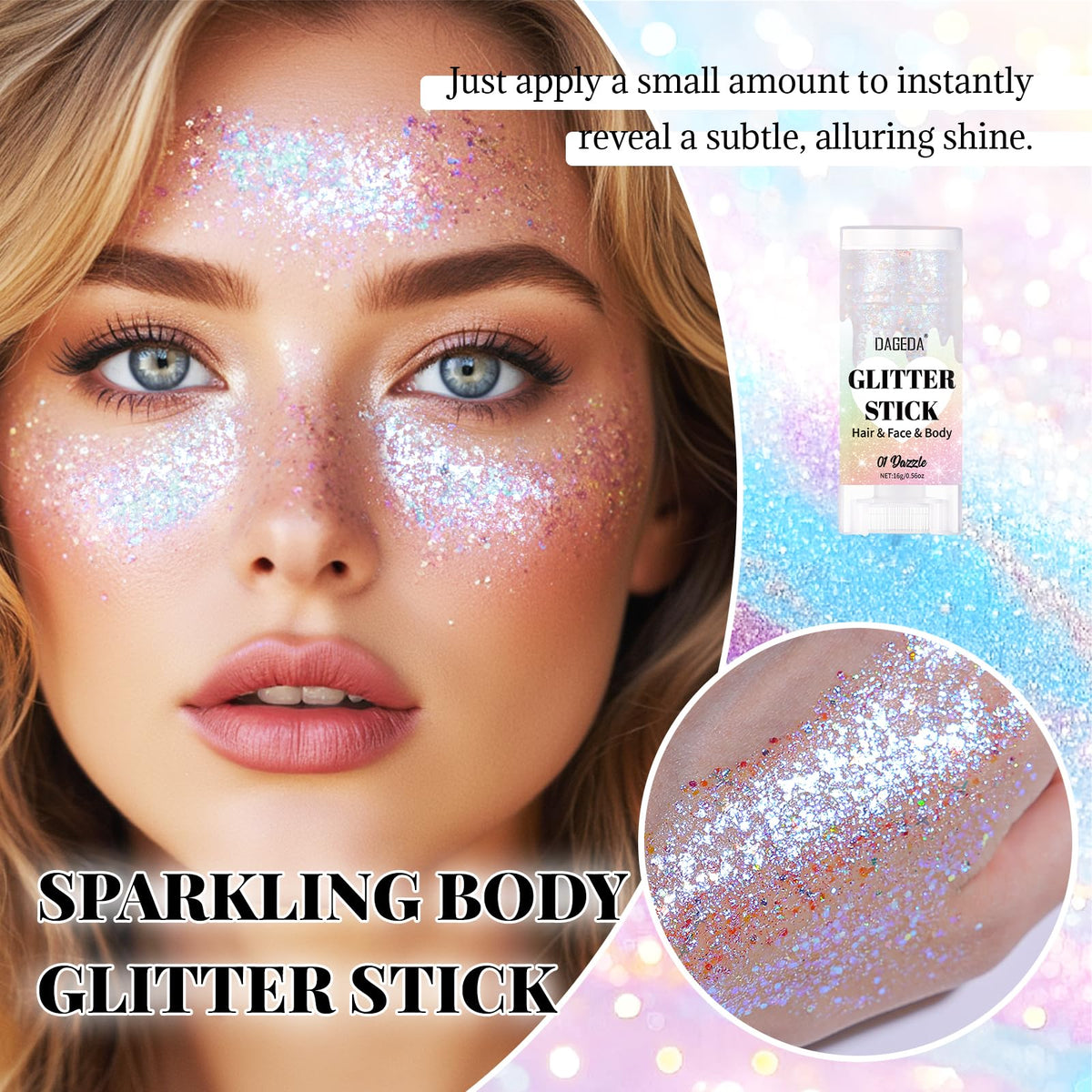 DAGEDA Dazzle White Body Glitter Stick, Hair Sparkly Face Glitter Makeup DAGEDA