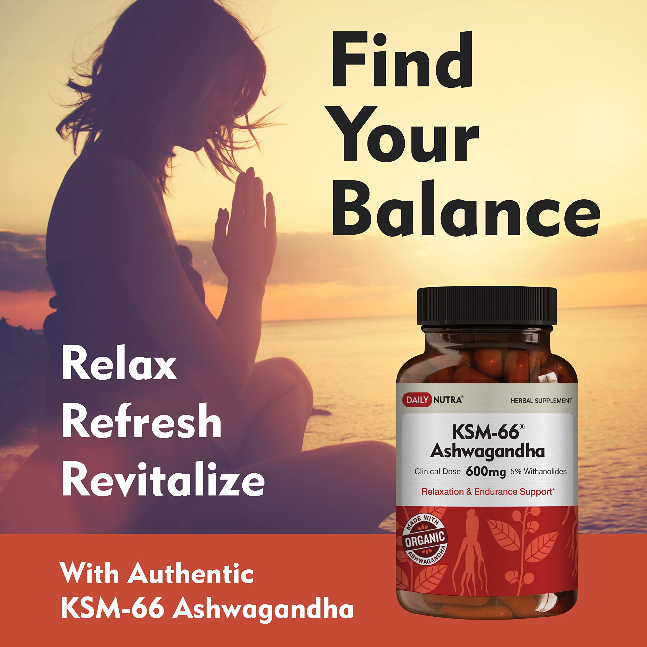DailyNutra KSM-66 Ashwagandha 600mg Organic Root Extract - High Potency Supplement with 5% Withanolides | Relieves Tiredness, Supports Relaxation, Focus, Energy, & Muscle Growth (90 Capsules) DailyNutra buy australia supplements