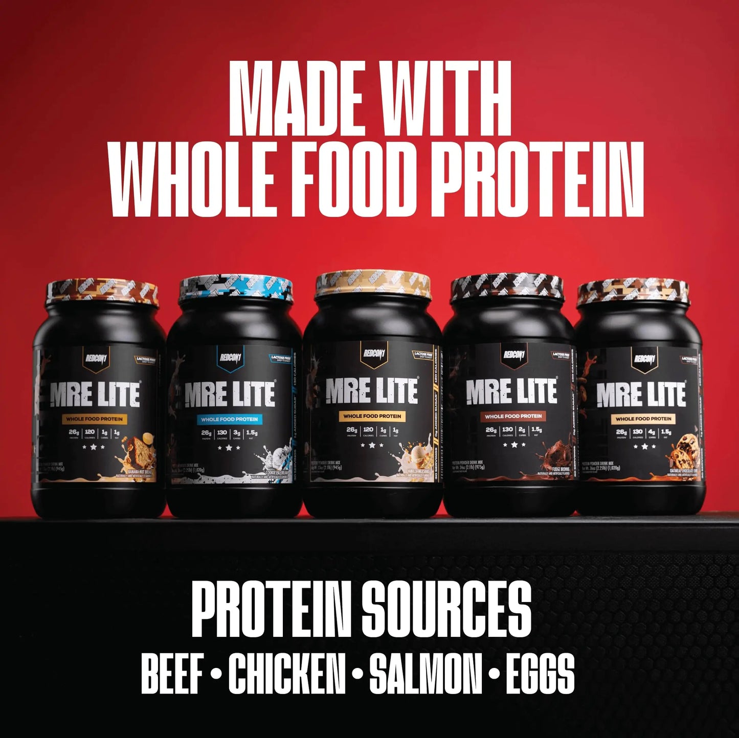 REDCON1 MRE LITE Whole Food Protein Powder, Vanilla Milkshake - Lactose Free & Sugar Free Meal Replacement with Animal Protein Blends - Easy to Digest Formula - Only 1g Carb per Serving (30 Servings) REDCON1