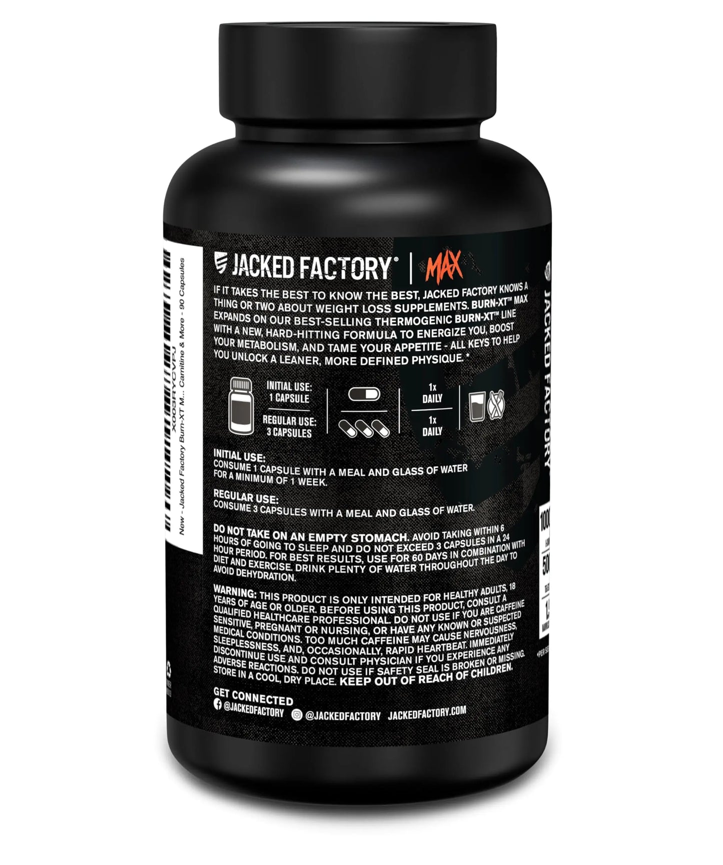 Jacked Factory Burn-XT Max - High-Performance Thermogenic Fat Burner & Appetite Suppressant for Weight Loss w/PurCaf Organic Caffeine, MitoBurn, Green Tea Jacked Factory