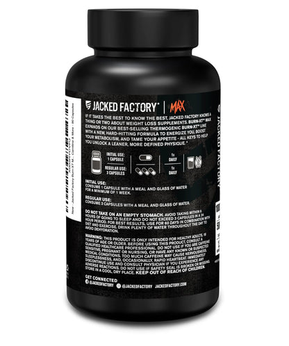 Jacked Factory Burn-XT Max - High-Performance Thermogenic Fat Burner & Appetite Suppressant for Weight Loss w/PurCaf Organic Caffeine, MitoBurn, Green Tea Jacked Factory