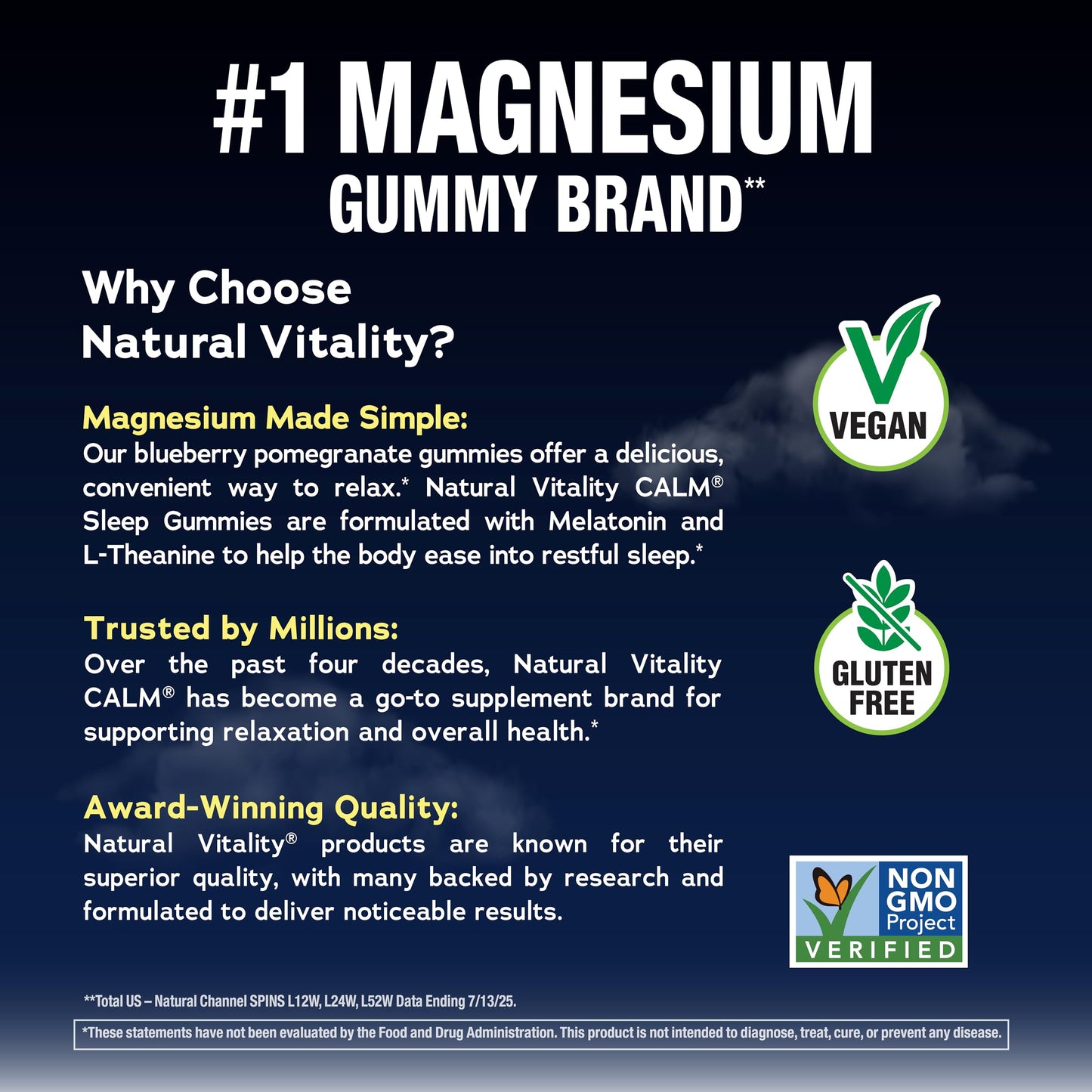 Natural Vitality SLEEP Gummies, Magnesium Supplement With Melatonin and L-Theanine, Vegan, Gluten Free, Helps the Body Ease Into Sleep Natural Vitality