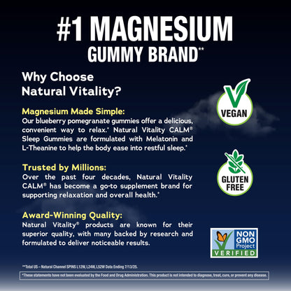 Natural Vitality SLEEP Gummies, Magnesium Supplement With Melatonin and L-Theanine, Vegan, Gluten Free, Helps the Body Ease Into Sleep Natural Vitality