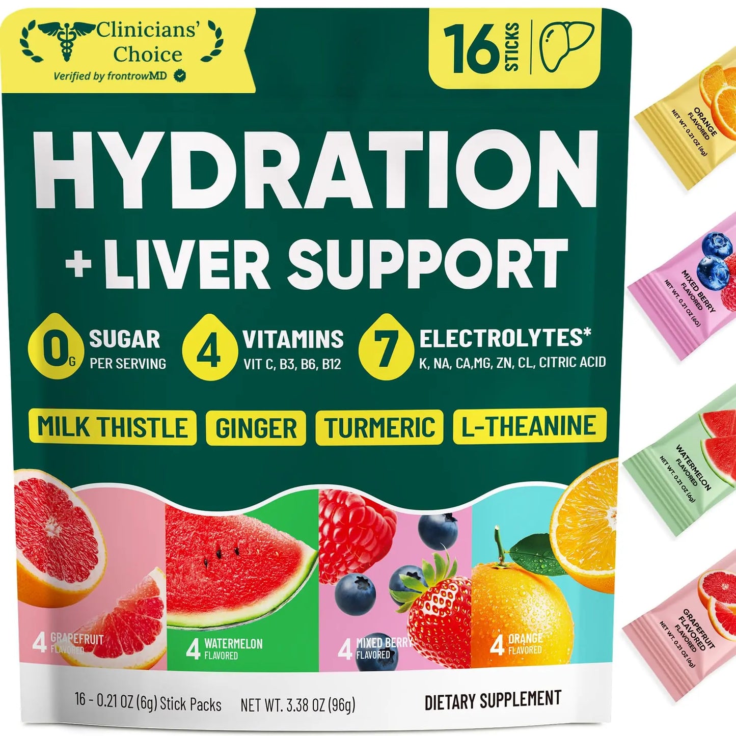 Venture Pal Hydration Packets + Liver Support- Liquid Daily IV Electrolyte Powder Packets with 7 Electrolytes & 5 Vitamins, Milk Thistle + L-Theanine | Sugar-Free Venture Pal