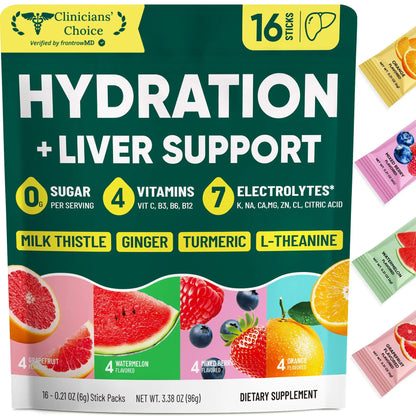 Venture Pal Hydration Packets + Liver Support- Liquid Daily IV Electrolyte Powder Packets with 7 Electrolytes & 5 Vitamins, Milk Thistle + L-Theanine | Sugar-Free Venture Pal