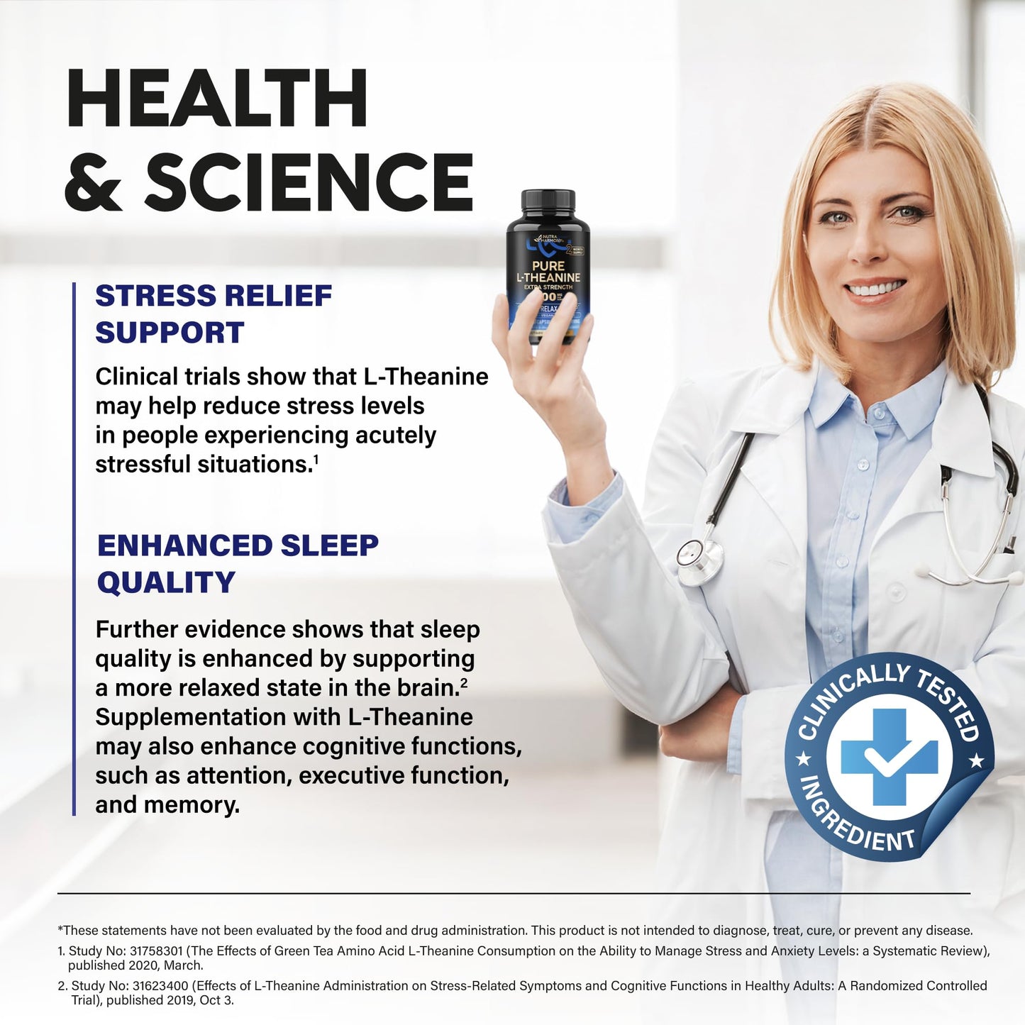 L Theanine 400 mg | L-Theanine Stress Relief | Extra Strength Supplement | Made in USA | Relaxation, Sleep & Calm Support | For Men & Women | Plant Based NUTRAHARMONY