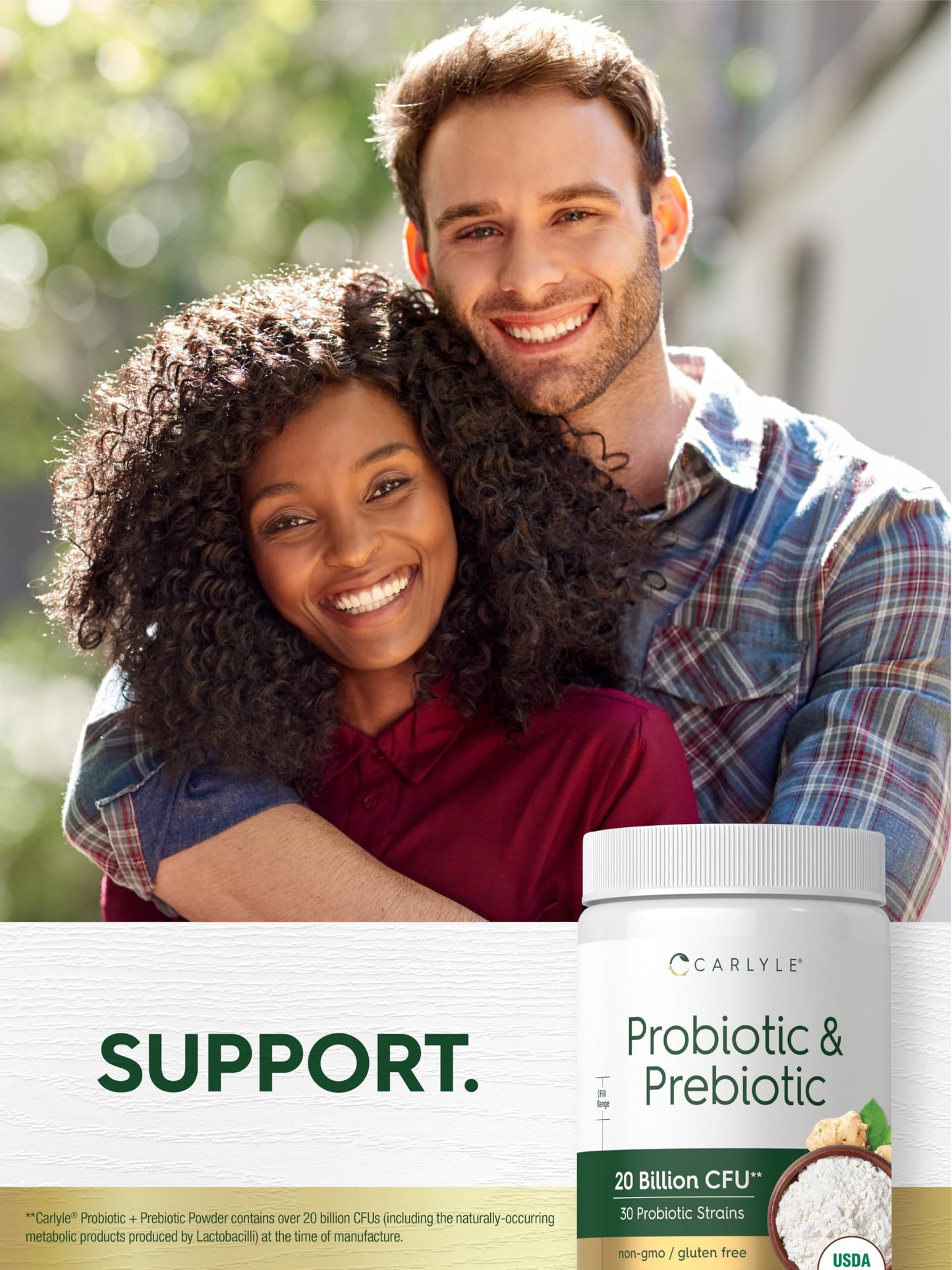 Carlyle Probiotic and Prebiotic Powder | 20 Billion CFU | 4.76 oz | Organic Fiber Blend | for Women and Men | Vegetarian, Non-GMO, Carlyle