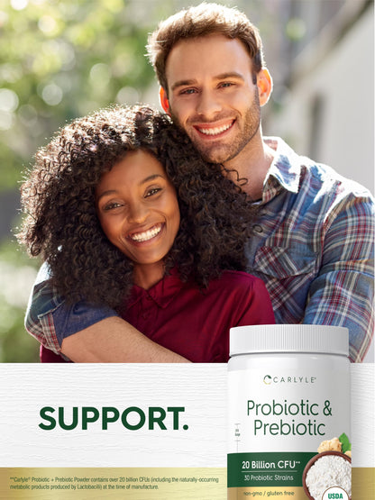 Carlyle Probiotic and Prebiotic Powder | 20 Billion CFU | 4.76 oz | Organic Fiber Blend | for Women and Men | Vegetarian, Non-GMO, Carlyle