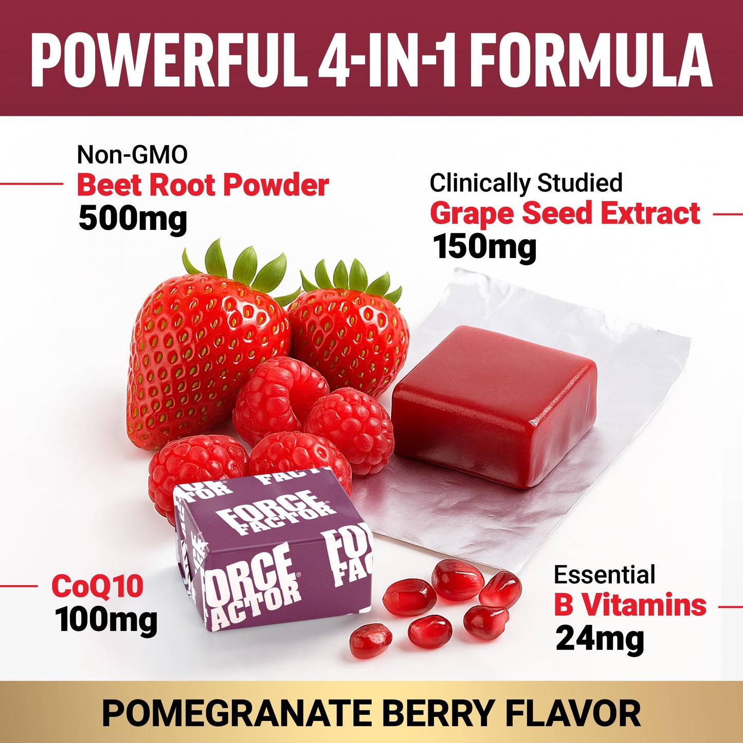 Force Factor Total Beets Ultimate Heart Health Chews for Blood Pressure Support, with Beetroot Powder, CoQ10, B Vitamins & Grapeseed Extract for Blood Flow & Energy Force Factor