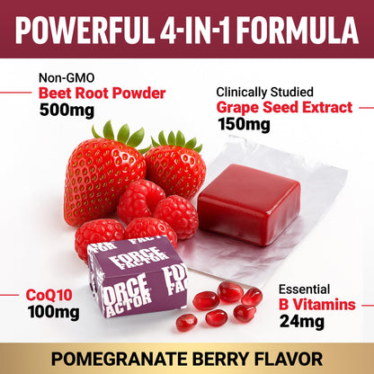 Force Factor Total Beets Ultimate Heart Health Chews for Blood Pressure Support, with Beetroot Powder, CoQ10, B Vitamins & Grapeseed Extract for Blood Flow & Energy Force Factor