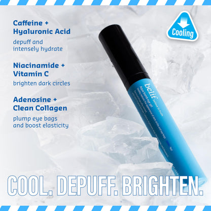 belif Aqua Bomb Cooling Eye Gel - Caffeine & Hyaluronic Acid for Puffiness & Hydration, Niacinamide & Vitamin C for Dark Circles, Adenosine & Collagen for Plumping, Korean Skin Care, 0.5 fl oz (15ml) belif