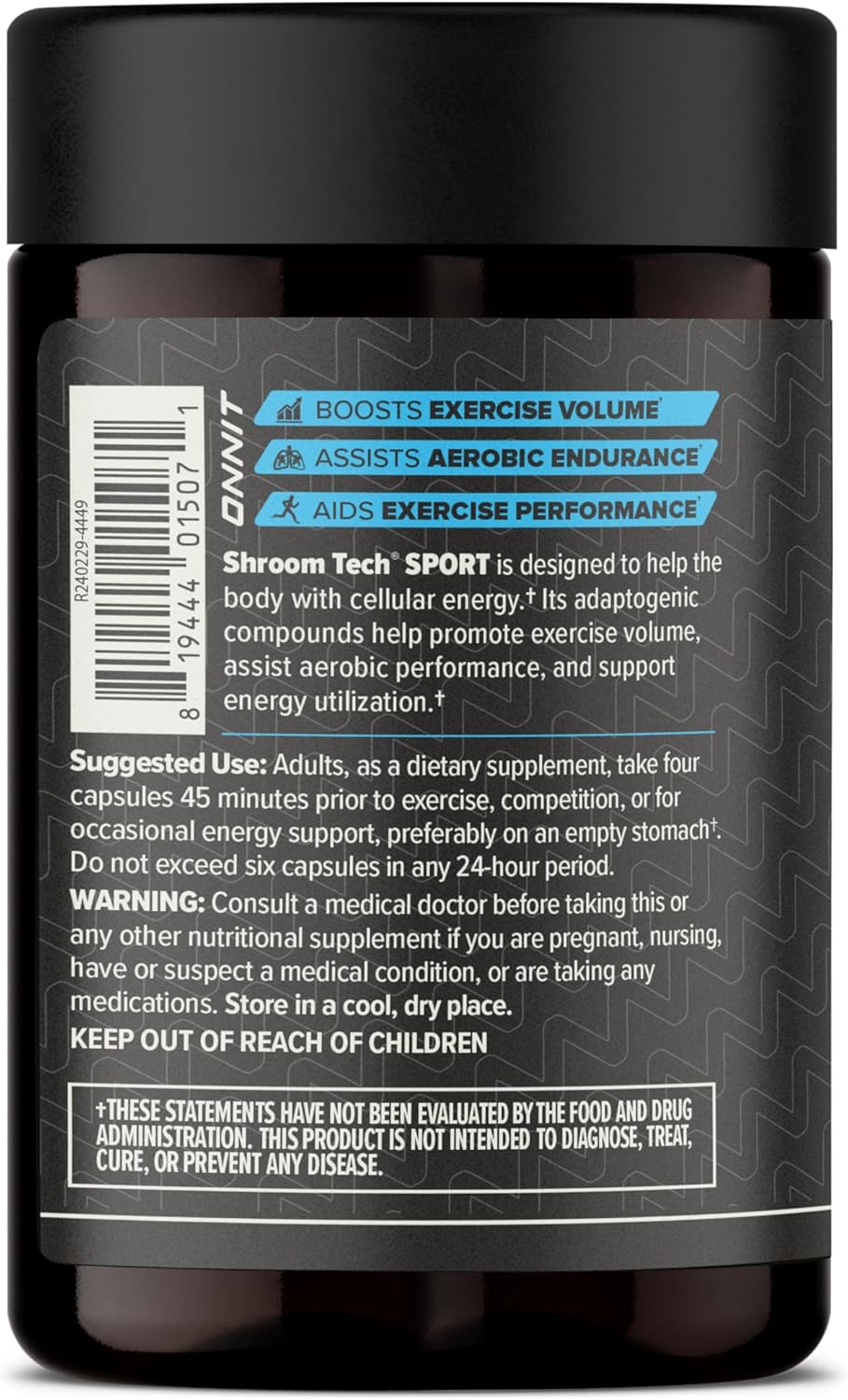 ONNIT Shroom Tech Sport Daily Exercise Support Capsules, Pre Workout Supplement with Cordyceps Mushrooms, Dietary Supplement for Daily Energy Support, 84 Count