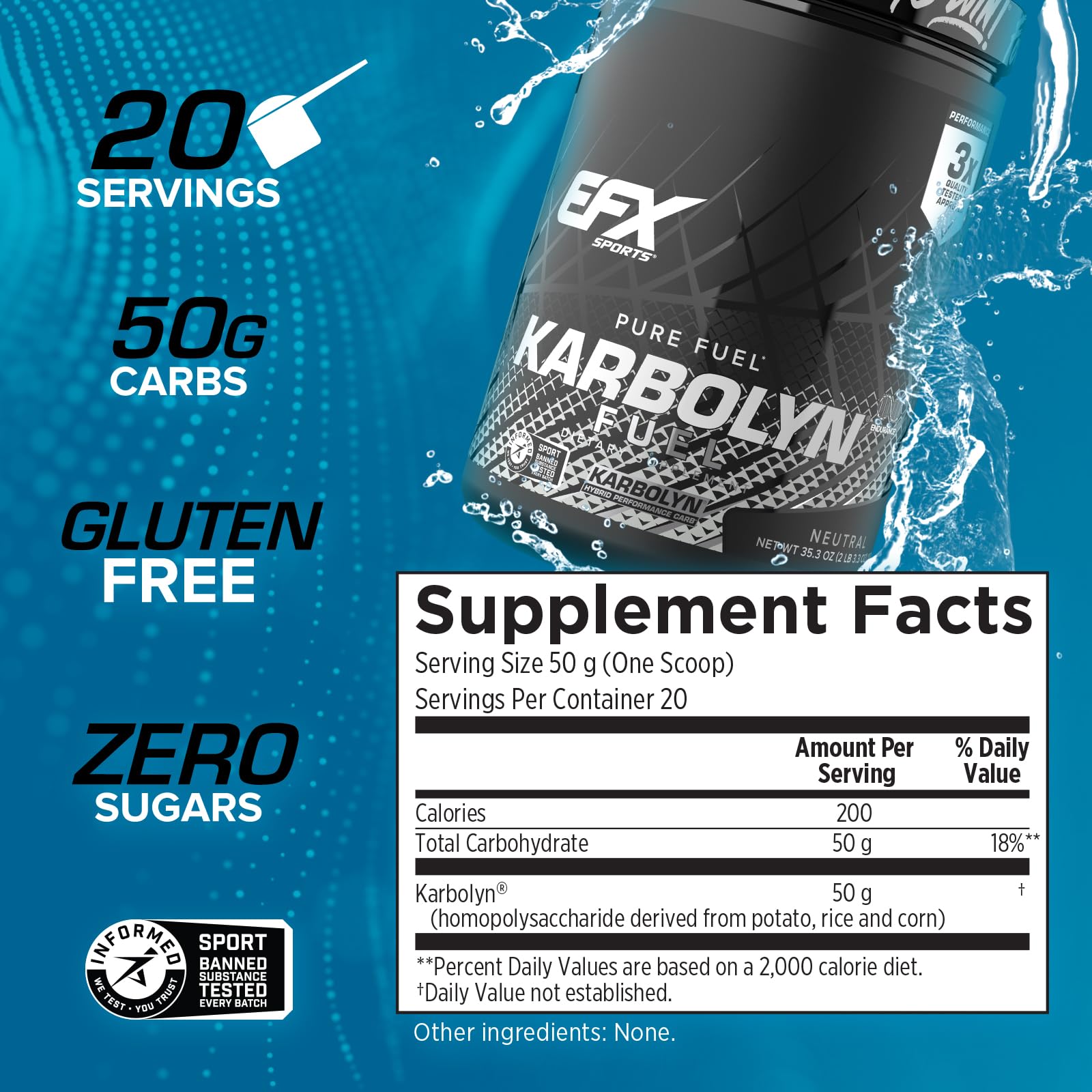 EFX Sports Karbolyn Fuel | Fast-Absorbing Carbohydrate Powder | Carb Load, Sustained Energy, Quick Recovery | Stimulant Free | 20 Servings (Neutral) EFX Sports buy australia supplements