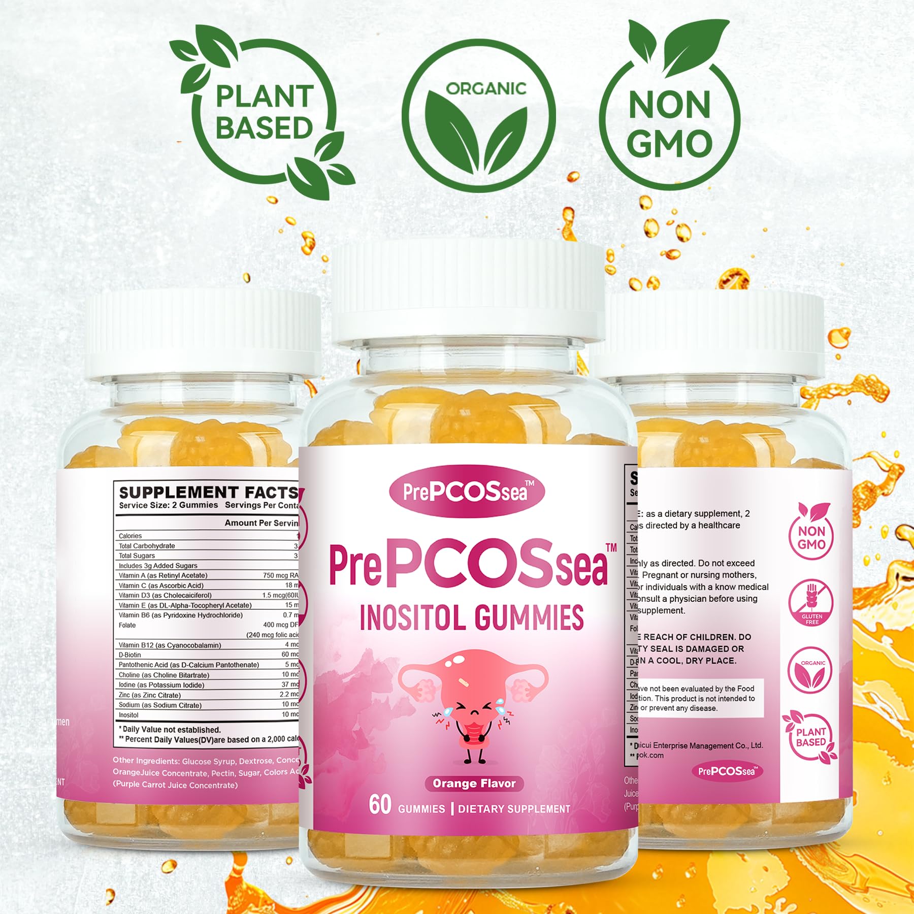 Feelherbs PrePCOSsea Inositol Gummies Vitamins, 2 Pack Orange Flavor Myo-Inositol Vitamin Gummies with Folate, B6, B12 & D-Biotin, 60 Count Soft Chews Feelherbs buy australia supplements