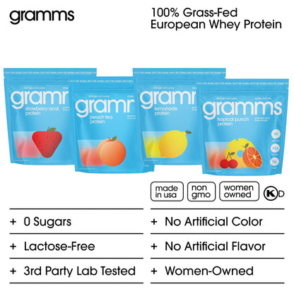 GRAMMS Clear Protein Powder Packets 20G Protein for Women & Men | Lactose Free, Grass-Fed Whey Isolate, Gluten Free, Zero Sugar, Gut Friendly, Non-Bloating GRAMMS