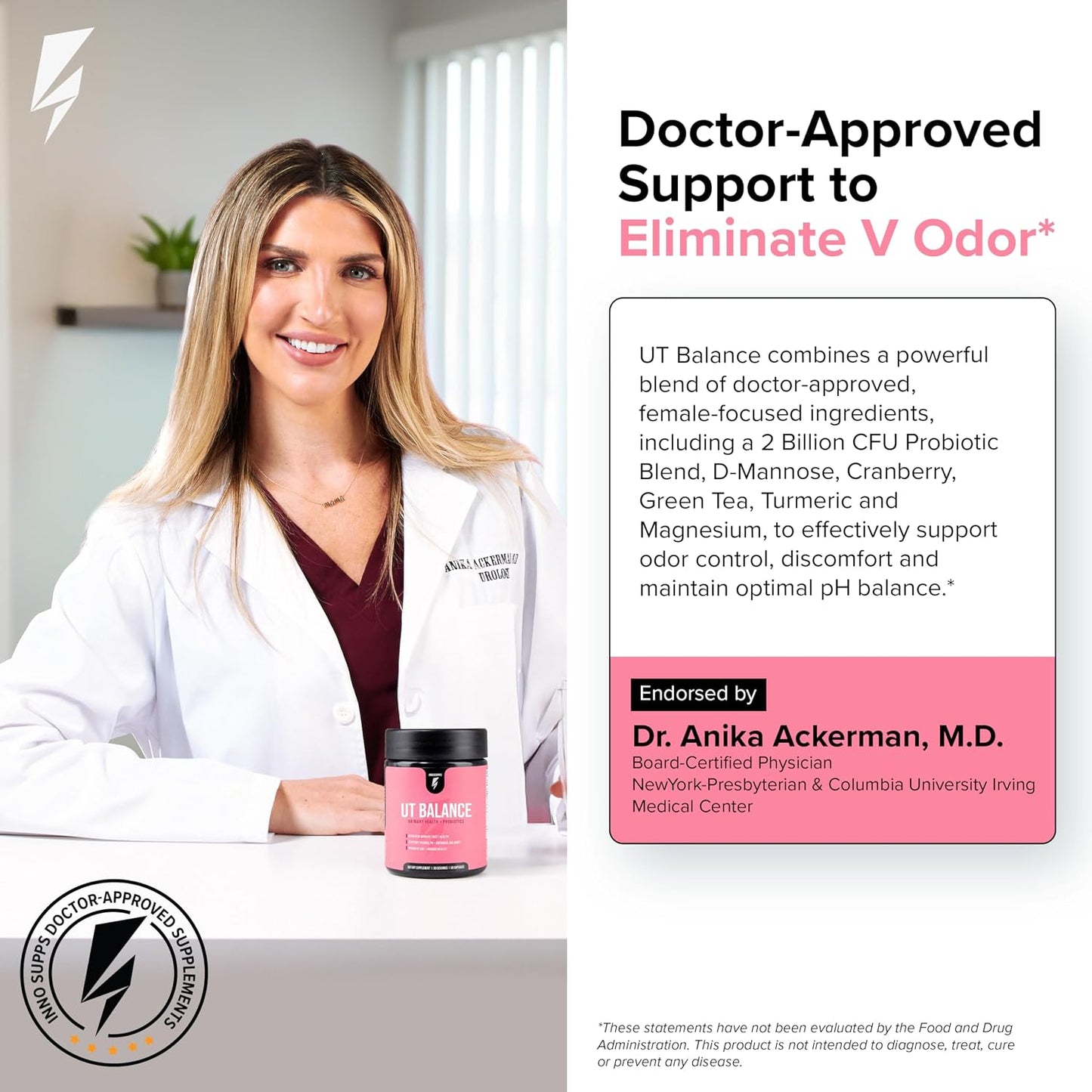 Inno UT Balance - Women's Probiotics with Cranberry, Magnesium, Green Tea, & Turmeric - Vaginal Health Probiotics for pH Balance, Urinary Tract Health and Freshness Support for Women (60 Capsules)