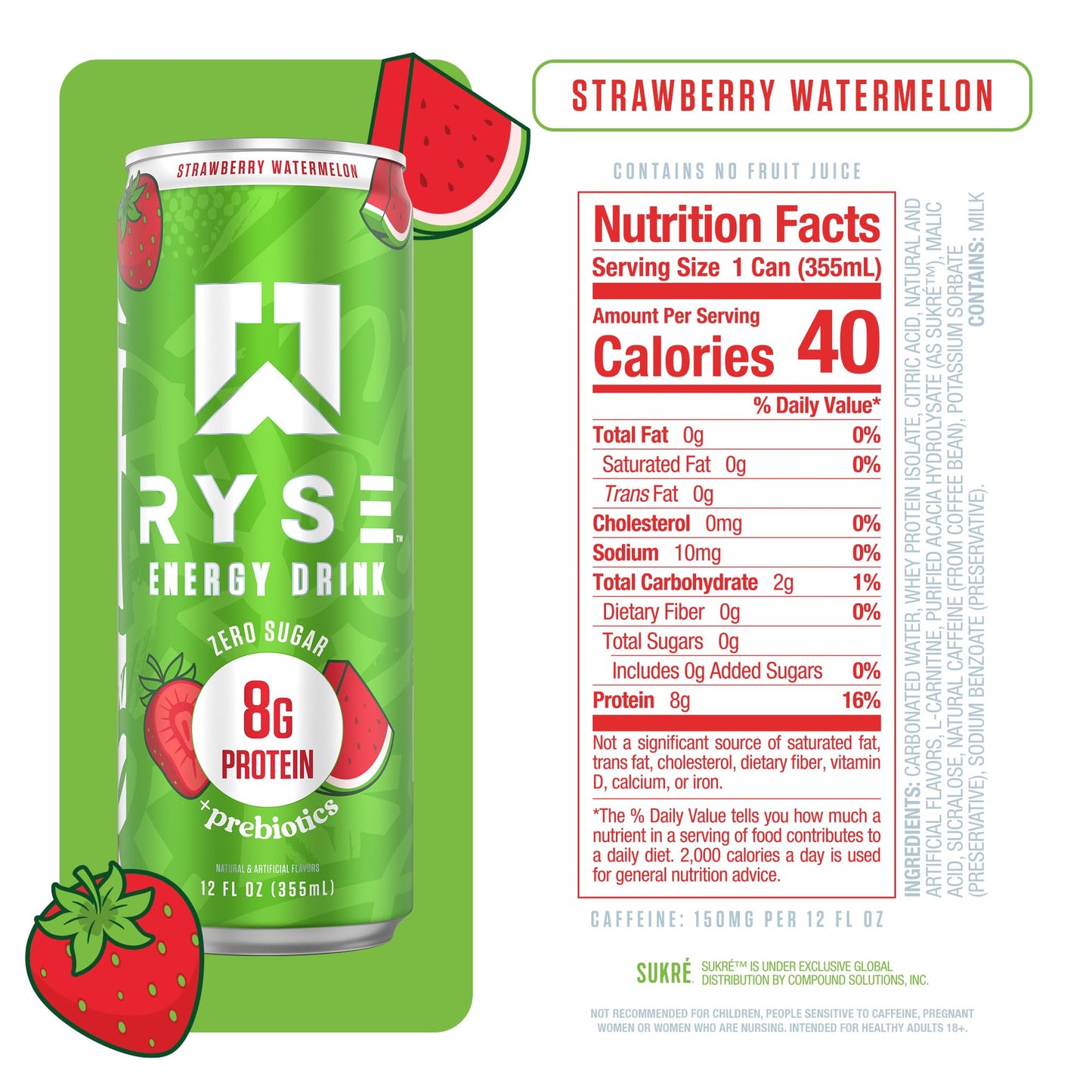 RYSE Functional Energy Drink - 5 Flavors Variety Pack - 150mg Natural Caffeine, 8g Whey Protein & 1g Prebiotics - Sugar Free, Gut-Friendly, Bloat-Free - 12 fl oz Cans (12-Pack)