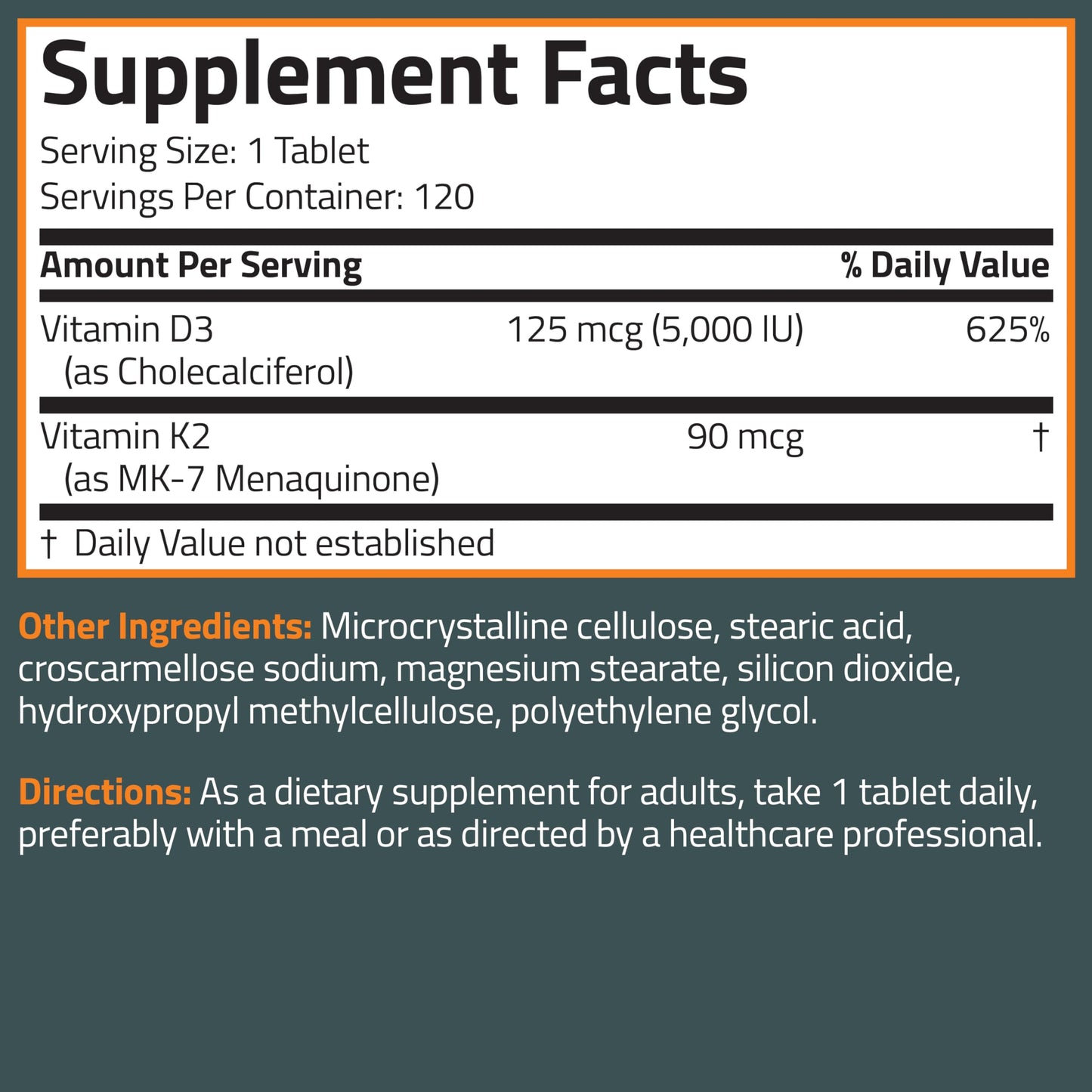 Bronson Vitamin K2 D3 (MK7) Supplement Non-GMO Formula Vitamin D3 5000IU (125 mcg) & 90 mcg K2 MK-7, Easy to Swallow D Bronson