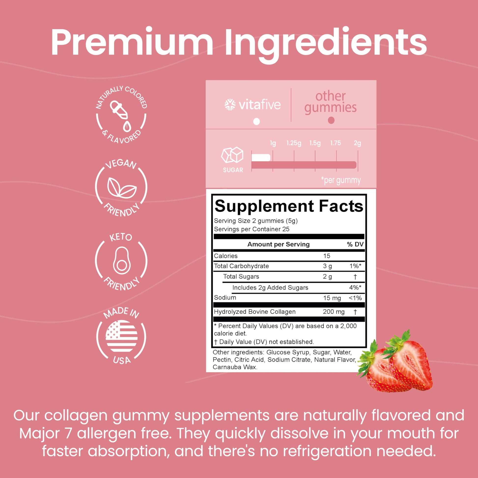 vitafive Collagen Gummies for Men and Women, Bovine Collagen, Collagen Gummy for Hair, Skin, and Connective Tissue Support, Gluten Free (50 Ct) vitafive buy australia supplements