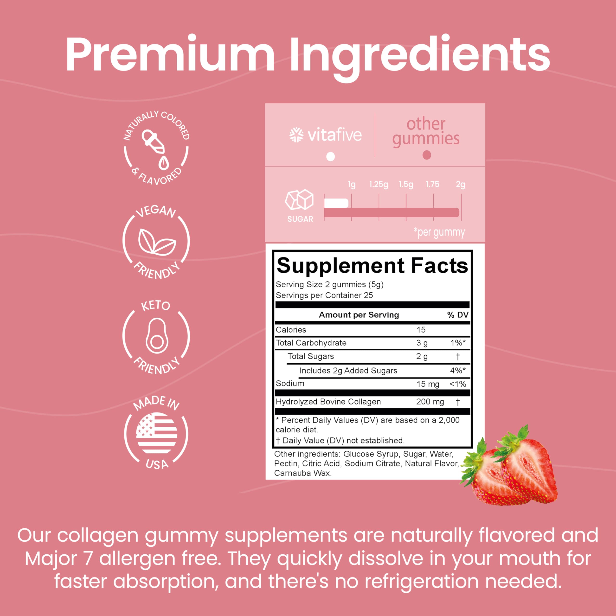 vitafive Collagen Gummies for Men and Women, Bovine Collagen, Collagen Gummy for Hair, Skin, and Connective Tissue Support, Gluten Free (50 Ct) vitafive buy australia supplements