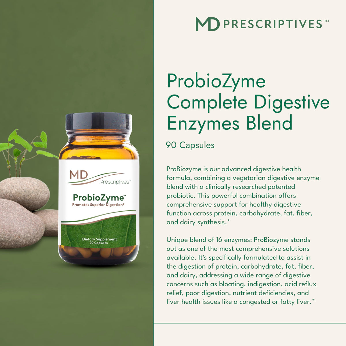 MD Prescriptives - ProbioZyme - Vegetarian Digestive Enzymes - Supplement for Digestive & Gut Health - 90 Capsules MD Prescriptives