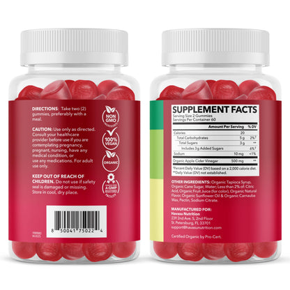 Apple Cider Vinegar Gummies, USDA Organic, Apple Flavor, 1-Month Supply | USDA Organic ACV Gummies for Digestive Health, Metabolism & Gut Support, Vegan, Gluten-Free, No Harsh Taste, 60ct Gsupps Australia