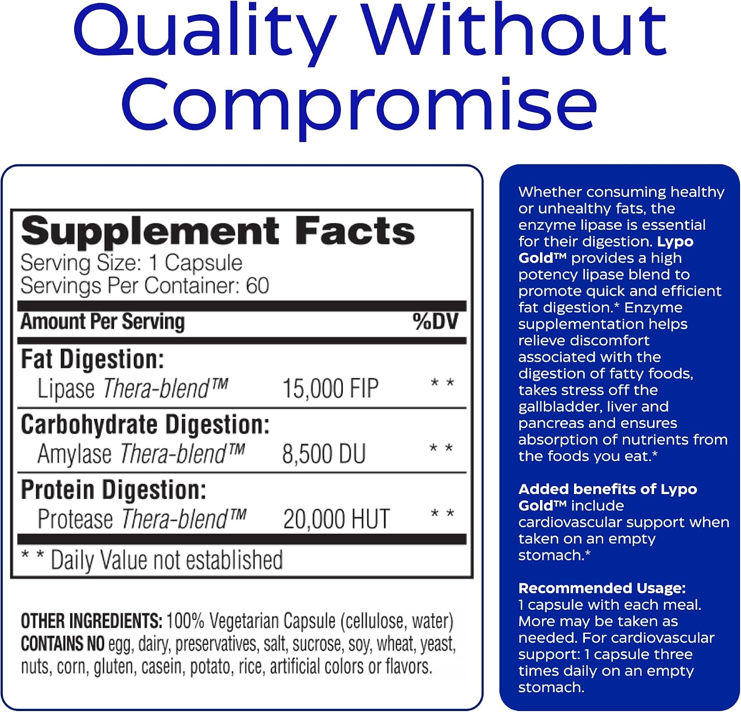 Enzymedica Lypo Gold - Protease, Amylase & Lipase Digestive Enzymes for Women & Men, Enzyme Supplement for Fat Digestion, Gut Health & Gallbladder Support, Helps Gas & Bloating, Gluten Free - 60 Caps Gsupps Australia