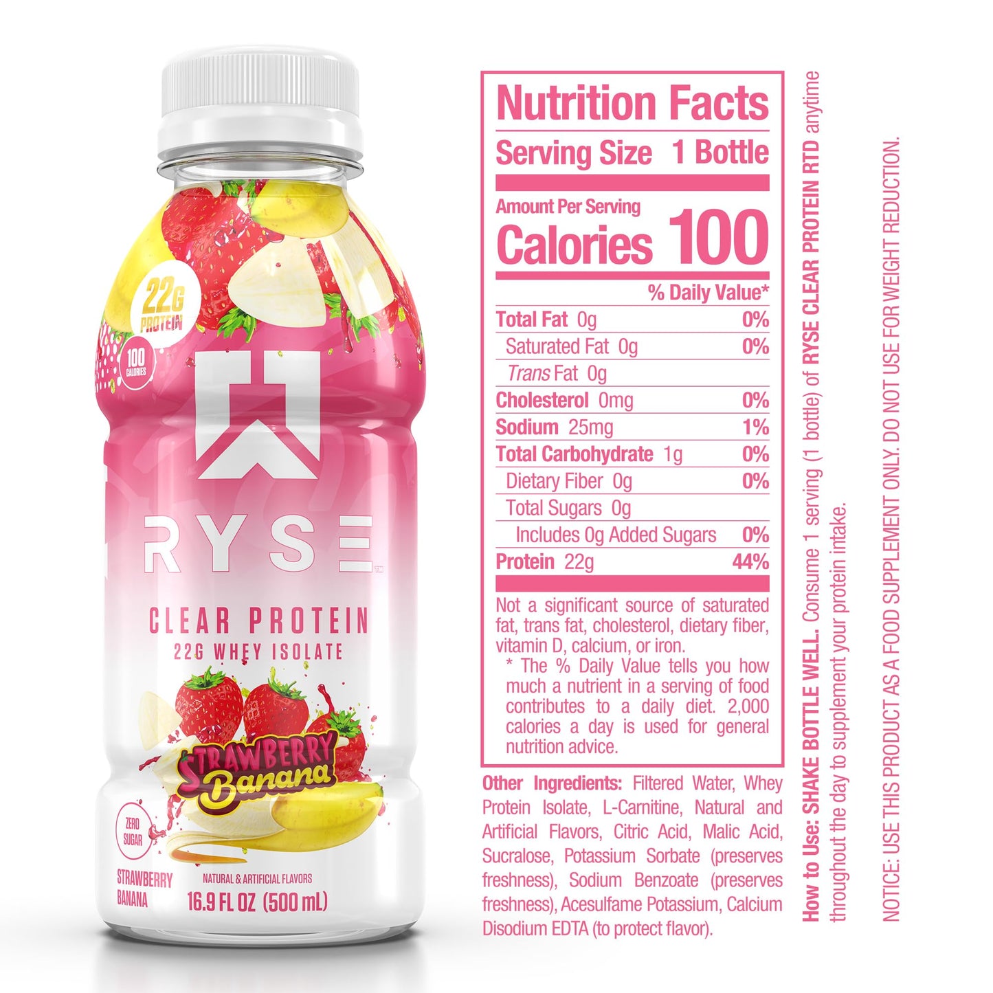 RYSE Clear Protein Drink - Variety Pack - 100 Calories, 22g Whey Isolate Protein Shake, Sugar-Free, 0g Fat & Lactose-Free - Refreshing Ready-to-Drink Beverage - 16.9 fl oz Bottles (12-Pack)