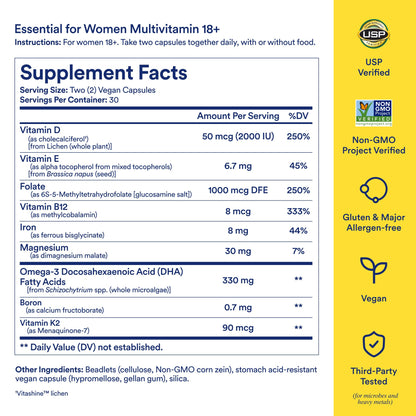 Ritual Women’s 18+ Daily Multivitamin - Key Essential Vitamins and Minerals to Support Energy, Heart, Bone, Brain Health* - Clinical Backed - Vegan - USP Verified - Mint - 60 Capsules - 30 Servings