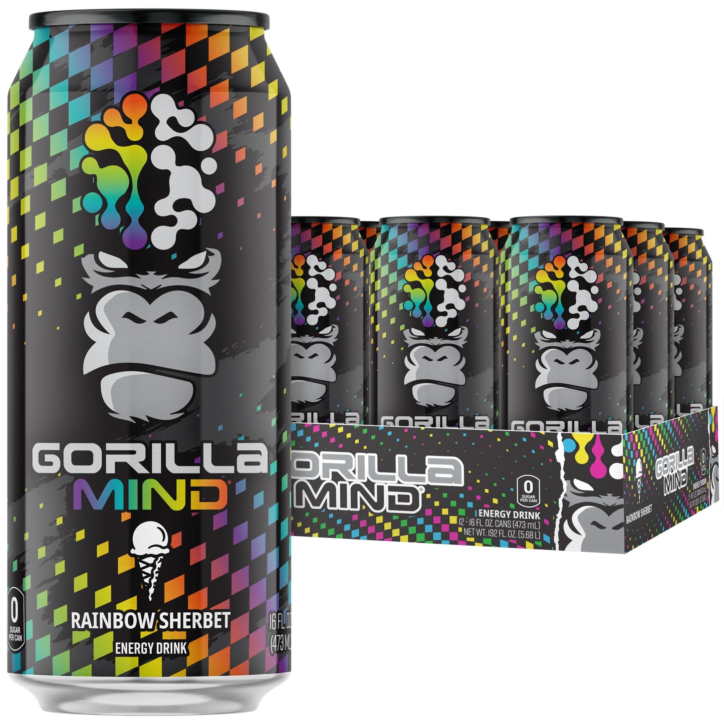 Gorilla Mind Energy Drink | Unmatched Energy · Amplified Focus | N-Acetyl-L-Tyrosine, Alpha-GPC, 200mg Caffeine, Uridine, Saffron | 0 Sugar Or Artificial Colors | 16oz, 12-Pack (Black Cherry Vanilla)