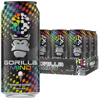 Gorilla Mind Energy Drink | Unmatched Energy · Amplified Focus | N-Acetyl-L-Tyrosine, Alpha-GPC, 200mg Caffeine, Uridine, Saffron | 0 Sugar Or Artificial Colors | 16oz, 12-Pack (Black Cherry Vanilla)