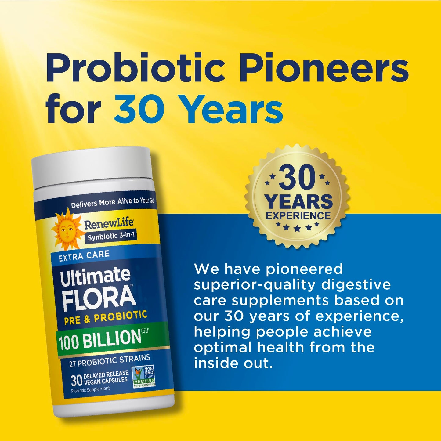 Renew Life Extra Care Digestive Probiotic Capsules, 50 Billion CFU Guaranteed, Daily Supplement Supports Immune, Digestive, Respiratory Health(1), L. Rhamnosus GG, Dairy, Soy and Gluten-Free, 90 Count | 90 Vegetarian Capsules | Supports Digestive, Immune Gsupps Australia