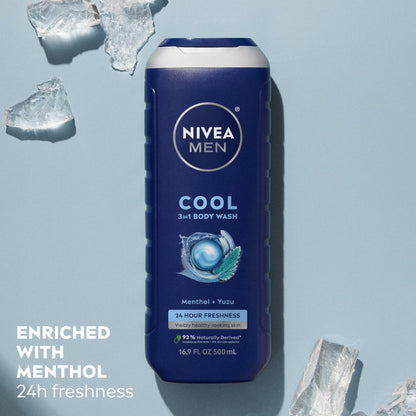 NIVEA MEN Cool 3-in-1 Body Wash with Menthol, Multipack, 3 x 16.9 FL OZ NIVEA MEN