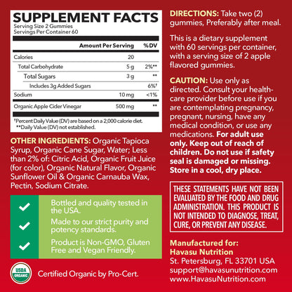 Apple Cider Vinegar Gummies, USDA Organic, Apple Flavor, 1-Month Supply | USDA Organic ACV Gummies for Digestive Health, Metabolism & Gut Support, Vegan, Gluten-Free, No Harsh Taste, 60ct Gsupps Australia