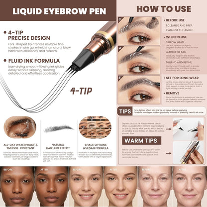 Espoce 2 Pack Eyebrow Pen, Waterproof Microblading Eyebrow Pencil, 4 Tip Precise Eye Brow Makeup Pen for Women to Effortlessly Create Hair Like Natural Brows, Non Dry Out and Last All Day (Dark Brown) Espoce