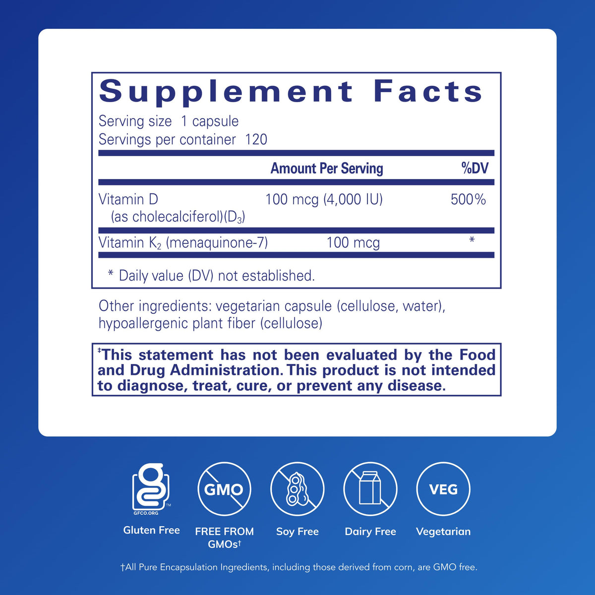 Pure Encapsulations Vitamin D3 & K2 - Bone & Vascular Health Support - Immune Function Support - Gluten Free - Non-GMO - 120 Capsules Pure Encapsulations