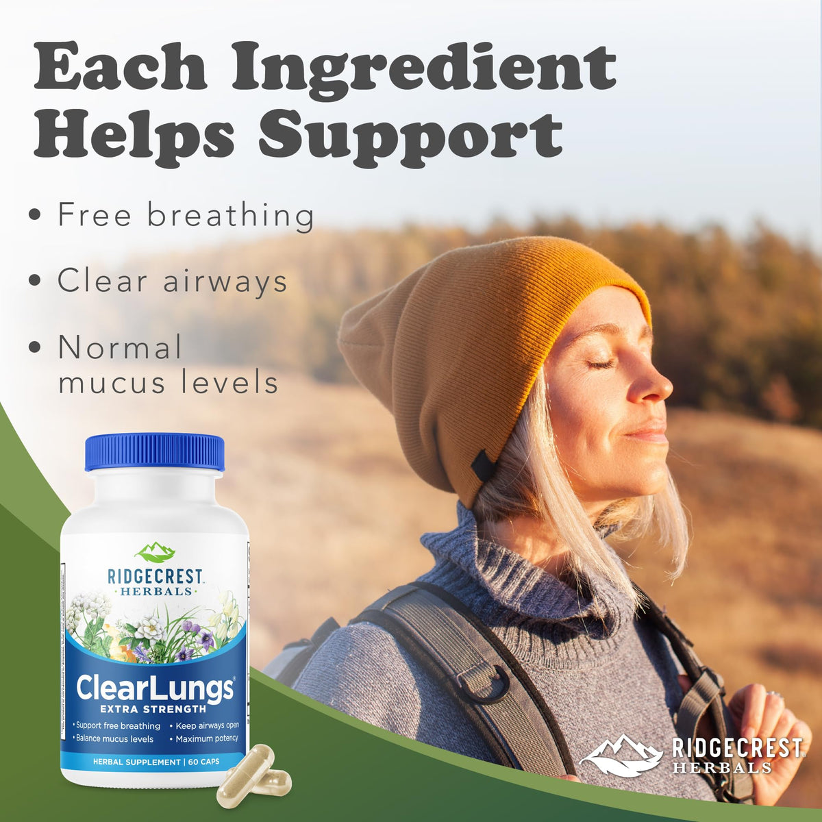 RidgeCrest Herbals ClearLungs Extra Strength, Daily Health Supplement, Natural Lung and Nasal Wellness Formula RidgeCrest Herbals