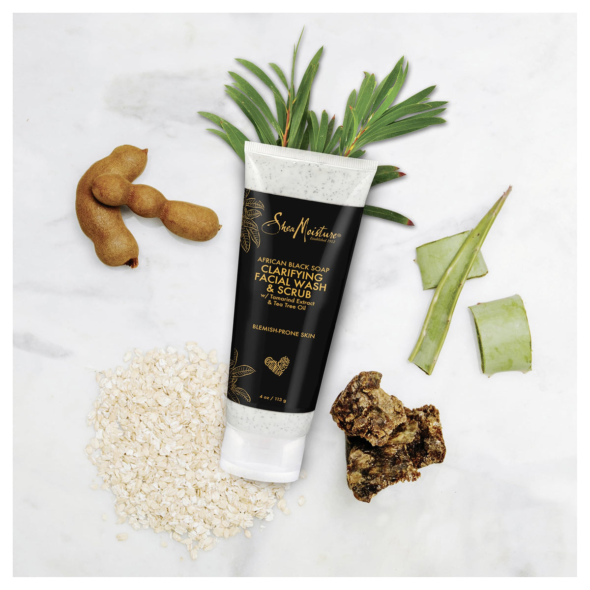Sheamoisture Facial Wash and Scrub for Blemish Prone Skin African Black Soap to Clarify Skin 4 oz Shea Moisture