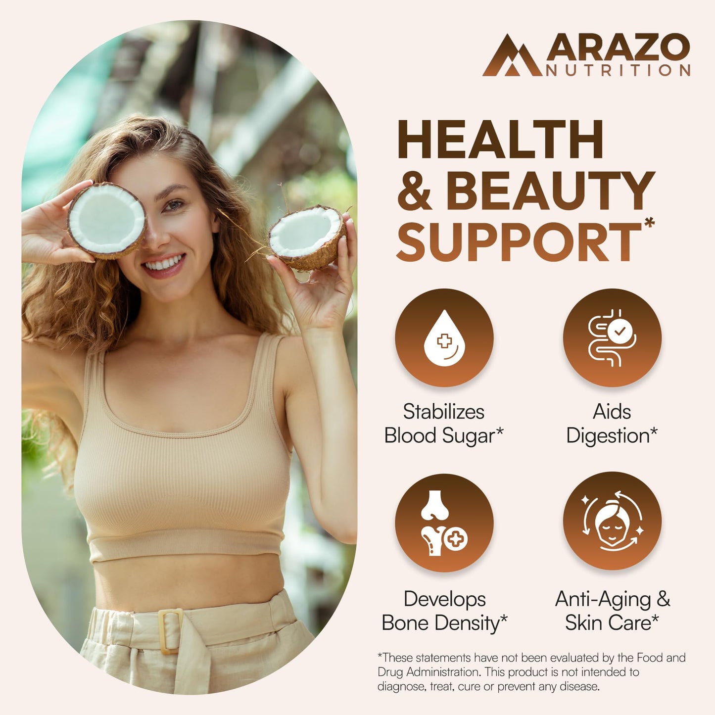 Arazo Nutrition Organic Coconut Oil 2000 MG Per Serving - 100% Extra Virgin Unrefined Cold Pressed for Weight Support, Skin, Hair, Nails - 120 Softgel Capsules Gsupps Australia