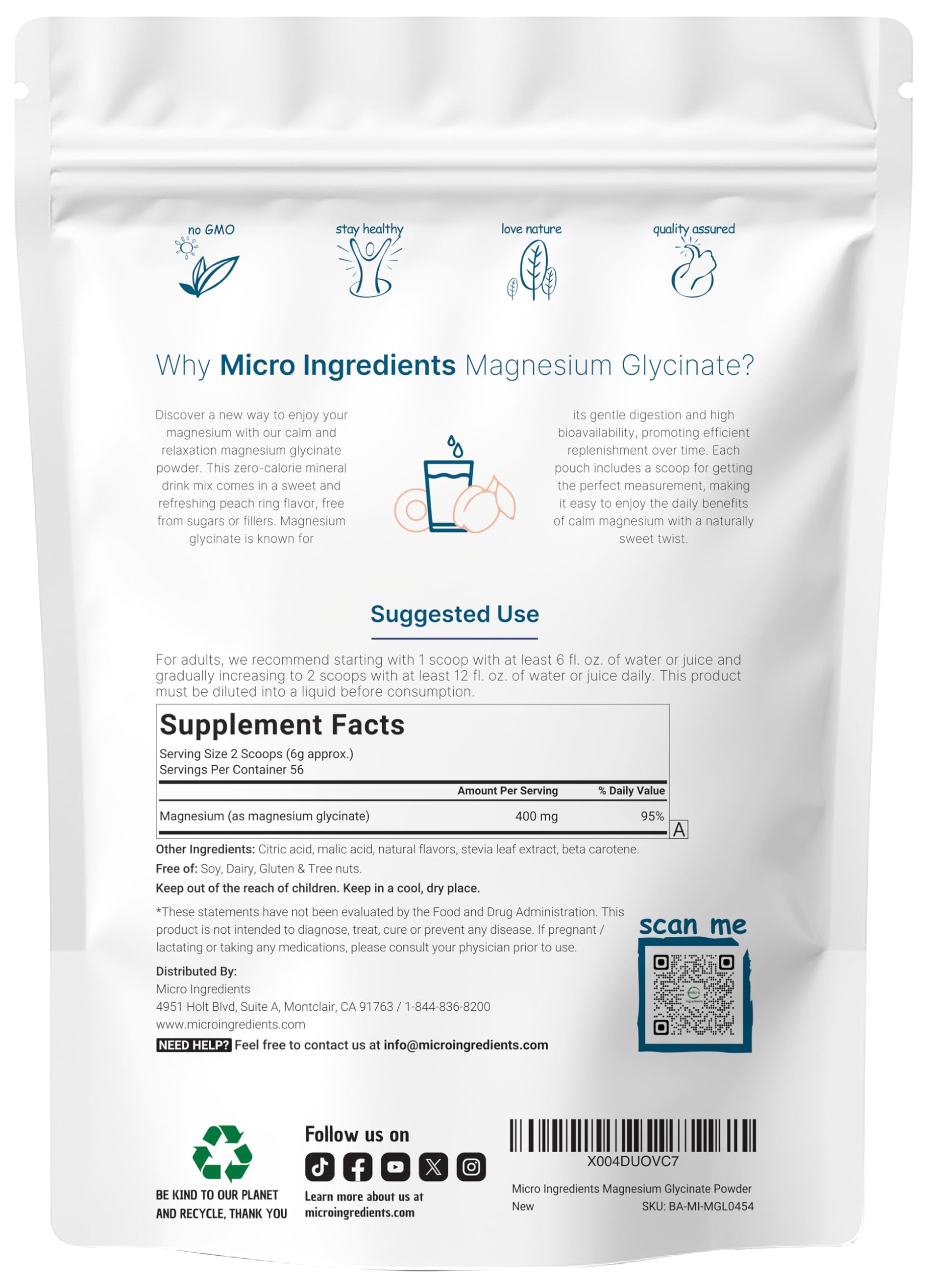 Magnesium Powder, 12oz (56 Servings) | Magnesium Glycinate Powder | Sweet Peach Ring Flavored | Sleep, Muscle, Heart & Nerve Health Support | Easily Absorbed | Non-GMO, Vegan, Sugar Free Micro Ingredients buy australia supplements