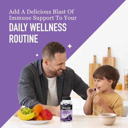 Airborne Elderberry + Zinc & Vitamin C Gummies For Adults, Immune Support Vitamin D & Zinc Gummies With Powerful Antioxidant Vitamins C D & E Airborne