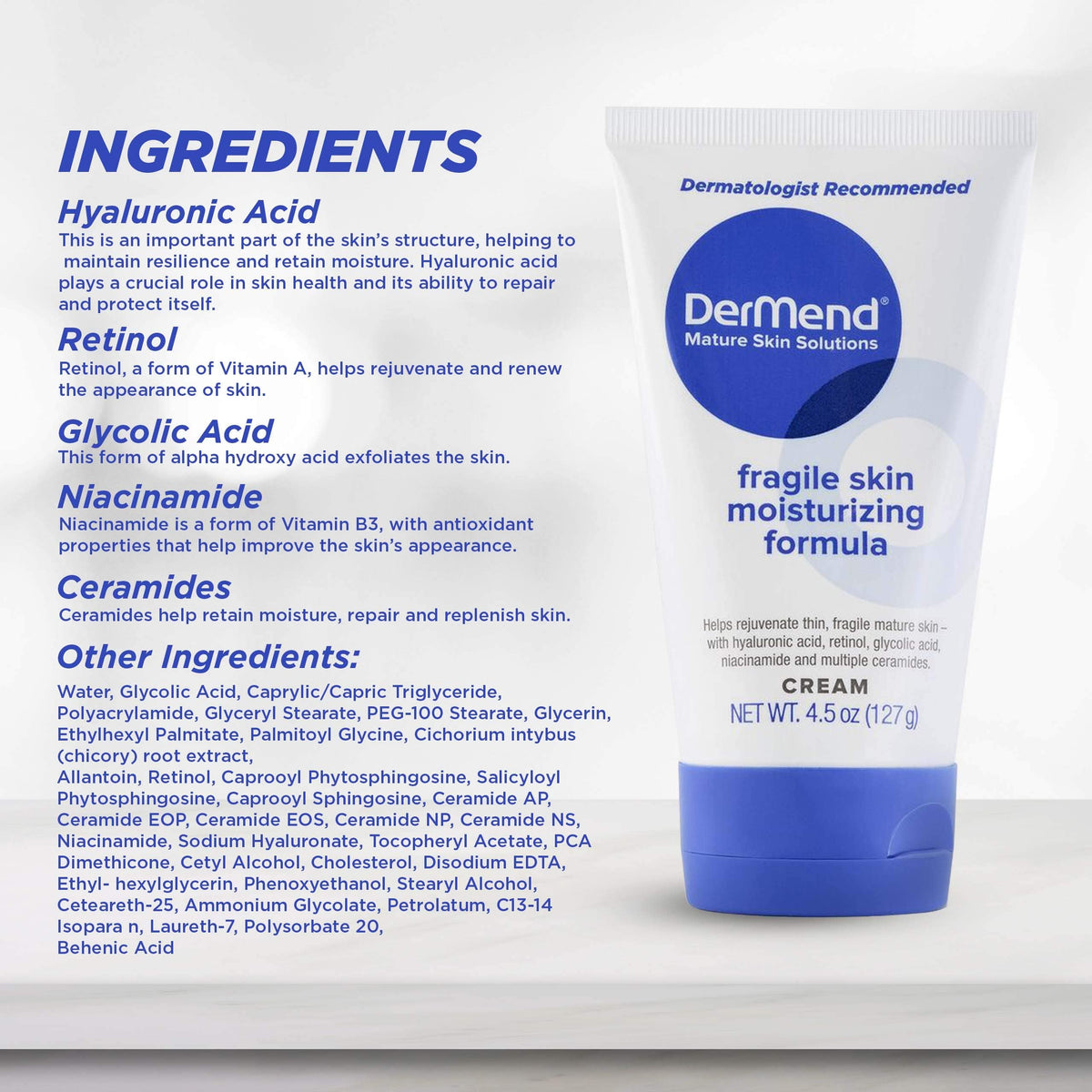 DerMend Fragile Skin Moisturizer 4.5 oz - Firms Aging Skin & Mature Skin Dermend