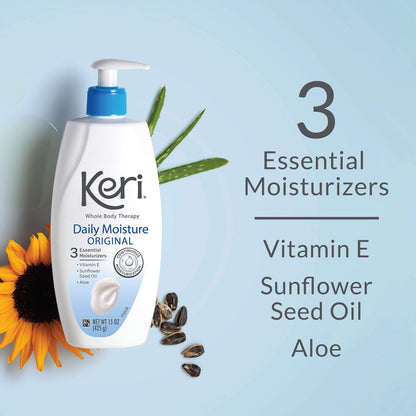 Keri Whole Body Therapy Original, Continuous Moisturization, 3 Essential Moisturizers (Vitamin E, Aloe and Sunflower Seed Oil), 20 Oz Keri